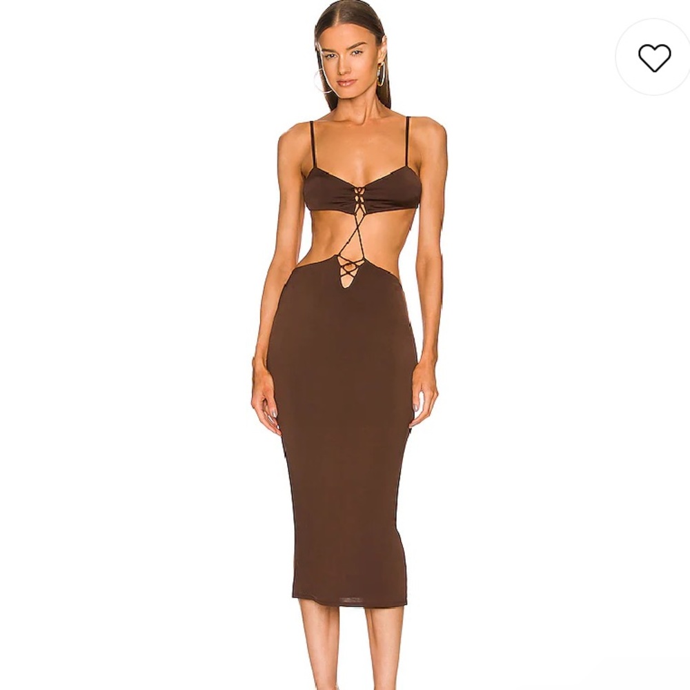 Michael Costello Brown Cutout Midi Dress